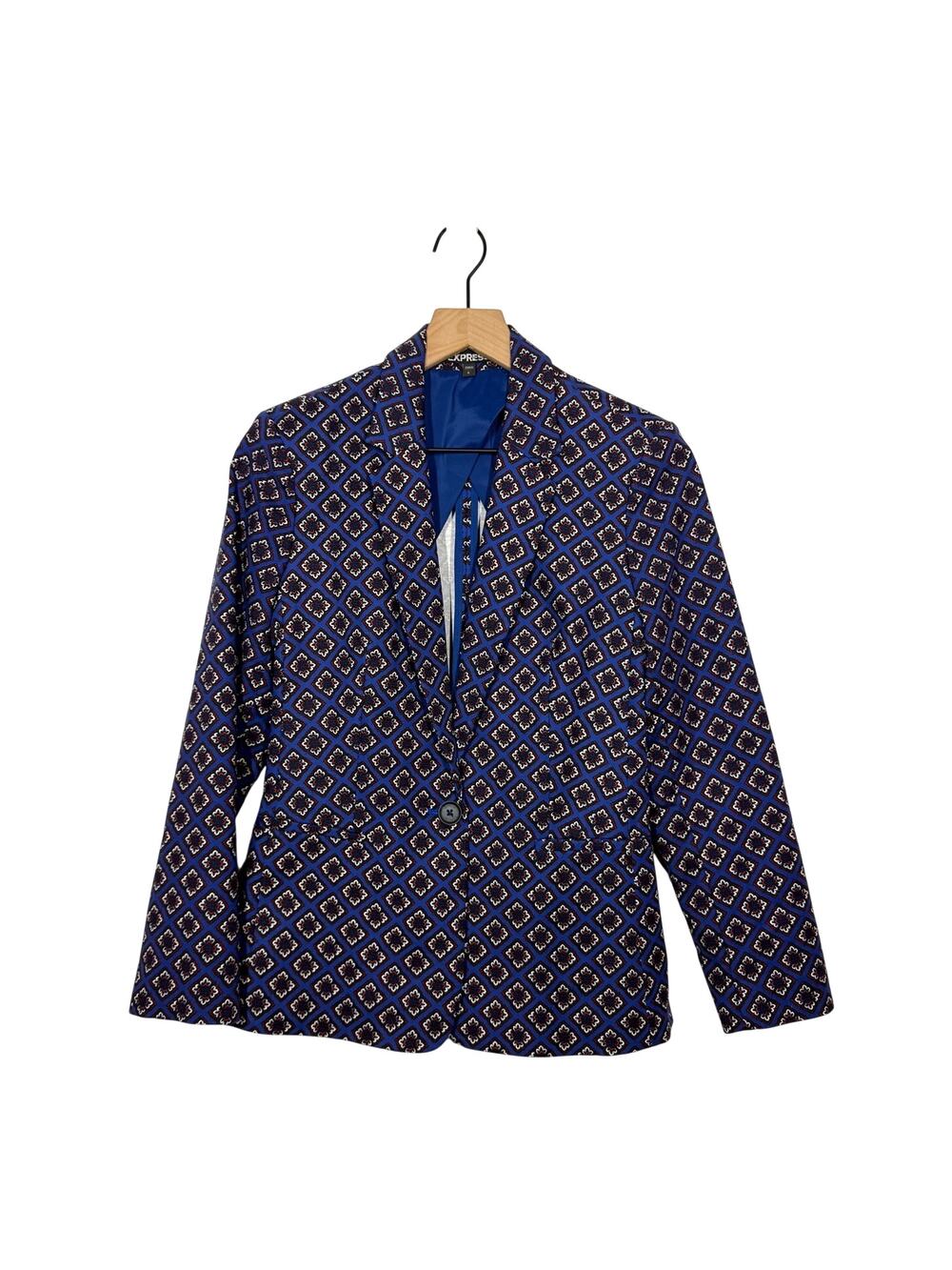 Express Blazer Womens Size 6 Blue Argyle One Button Formal Career Work Office